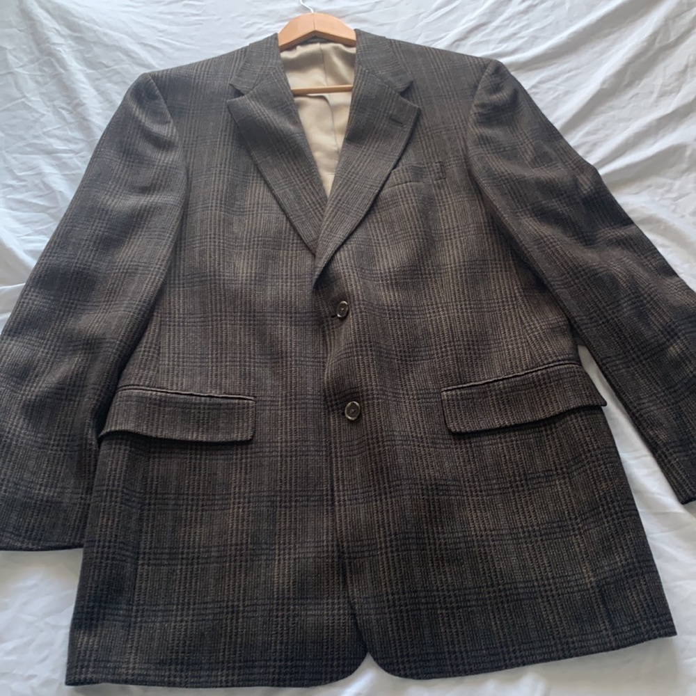 42L Hart Schaffer Marx Brown Plaid Wool Suit Jacket